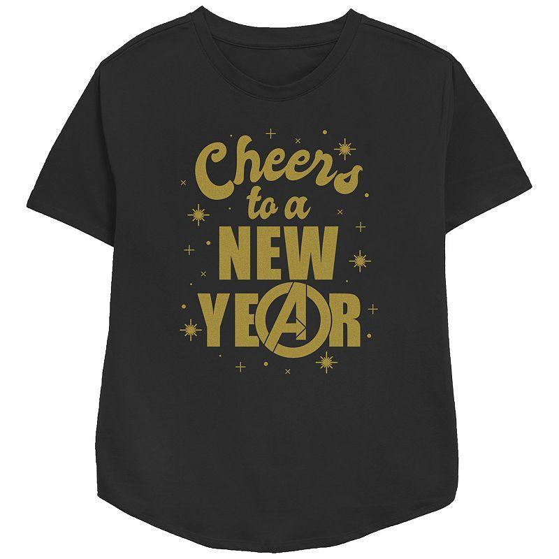 Womens Avengers Cheers To A New Year Relaxed Fit Graphic Tee, Girls Product Image