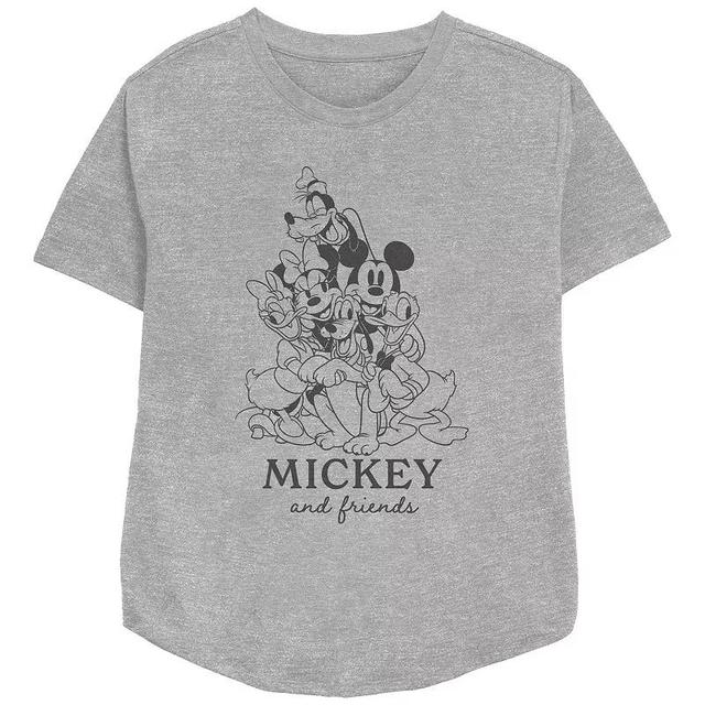 Disneys Mickey Mouse And Friends Group Hug Womens Relaxed Fit Graphic Tee Athletic Grey Product Image