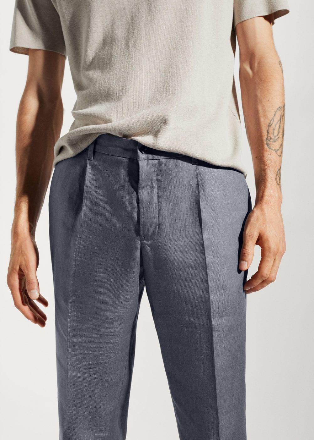 MANGO MAN - 100% linen regular fit pants medium grey - 36 - Men Product Image