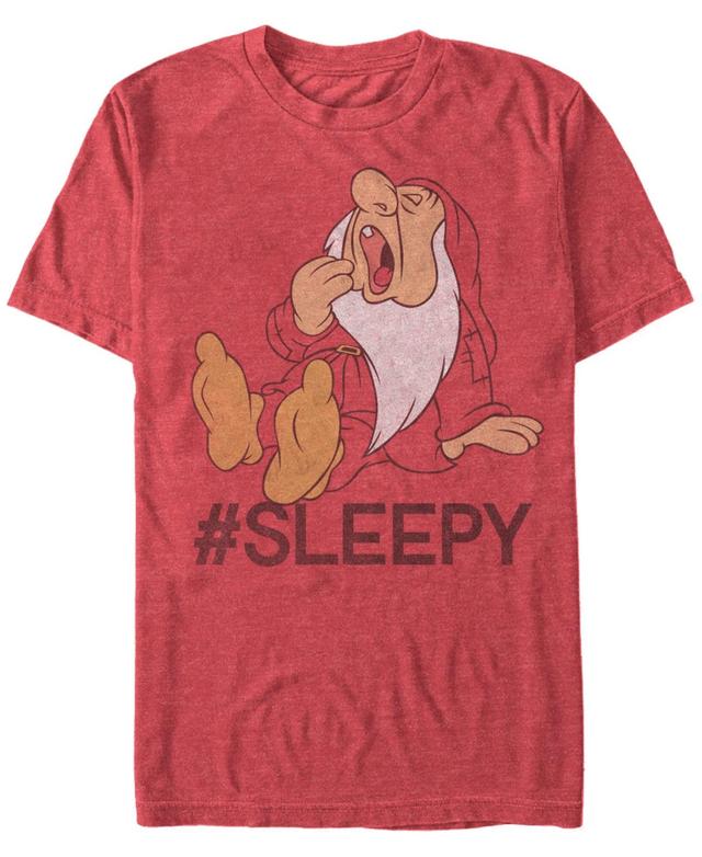 Mens Disneys Snow White and the Seven Dwarves Hashtag Sleepy Tee Red Grey Product Image