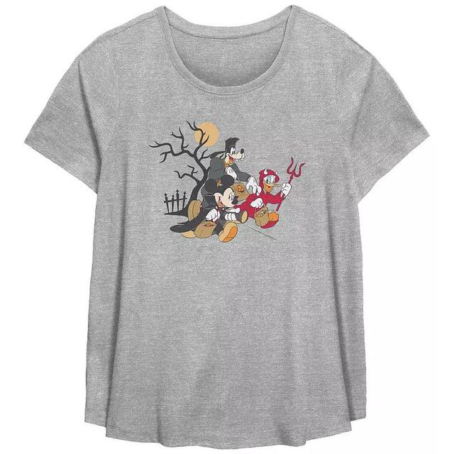 Disneys Mickey Mouse And Friends Trick Or Treaters Plus Size Flowy Graphic Tee, Womens Grey Gray Product Image