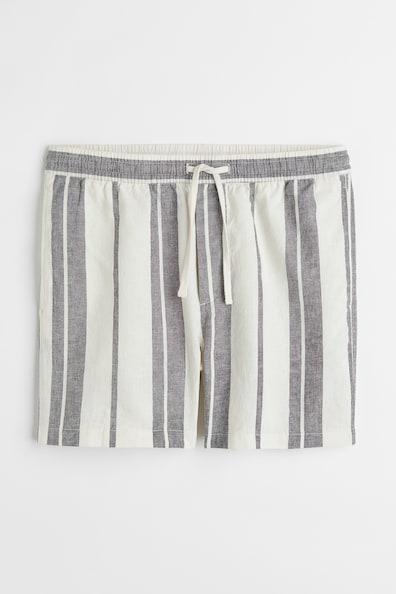 H & M - Regular Fit Linen-blend Shorts - Black Product Image