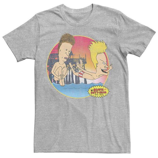 Mens Beavis & Butthead Belly Flop Beach Surf Portrait Tee Athletic Grey Product Image