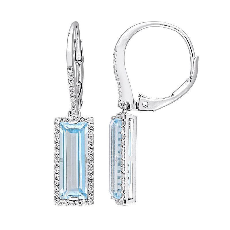 Stella Grace Sterling Silver Blue & White Topaz Rectangle Drop Earrings, Womens Product Image