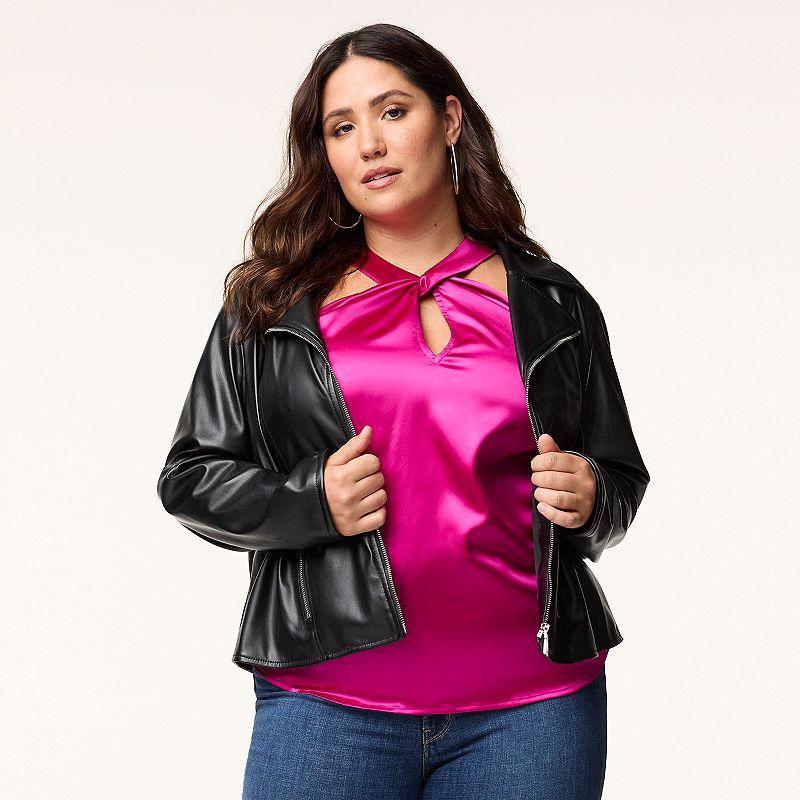 Plus Size INTEMPO Faux-Leather Biker Jacket, Womens Product Image