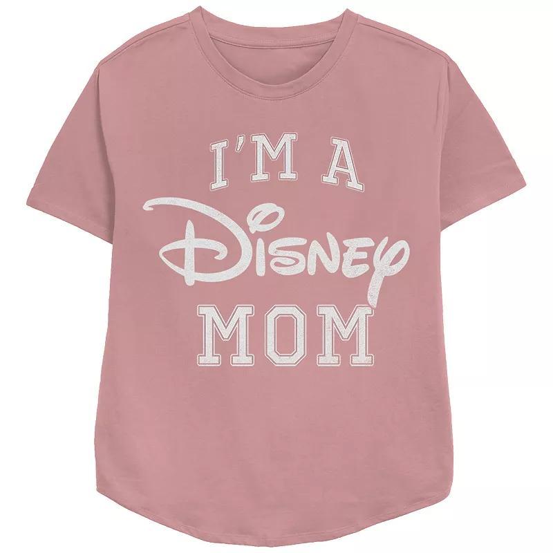 Disneys Im A Disney Mom Varsity Style Relaxed Fit Womens Graphic Tee Pink Product Image