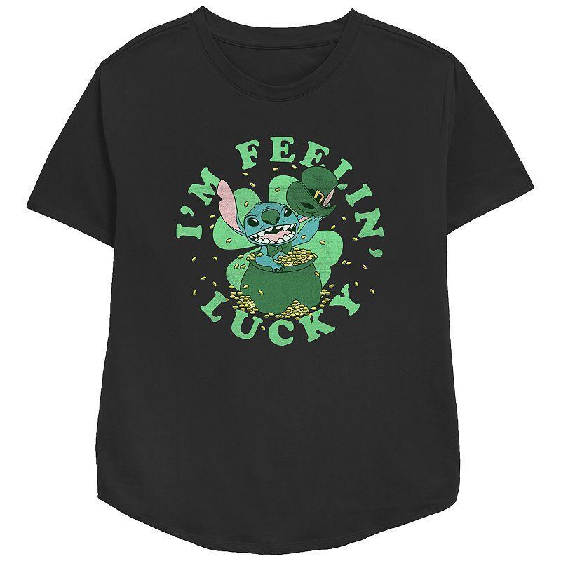 Disneys Lilo & Stitch Im Feeling Lucky Stitch Womens Graphic Tee, Girls Product Image