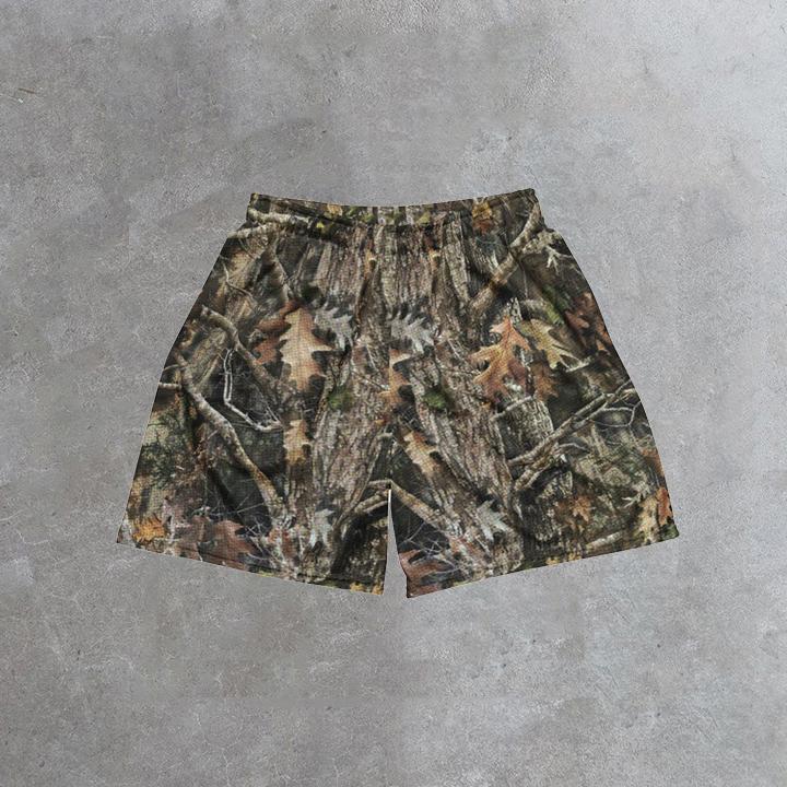 Vintage Stylish Camo Trunk Graphic Casual Street Mesh Shorts Product Image