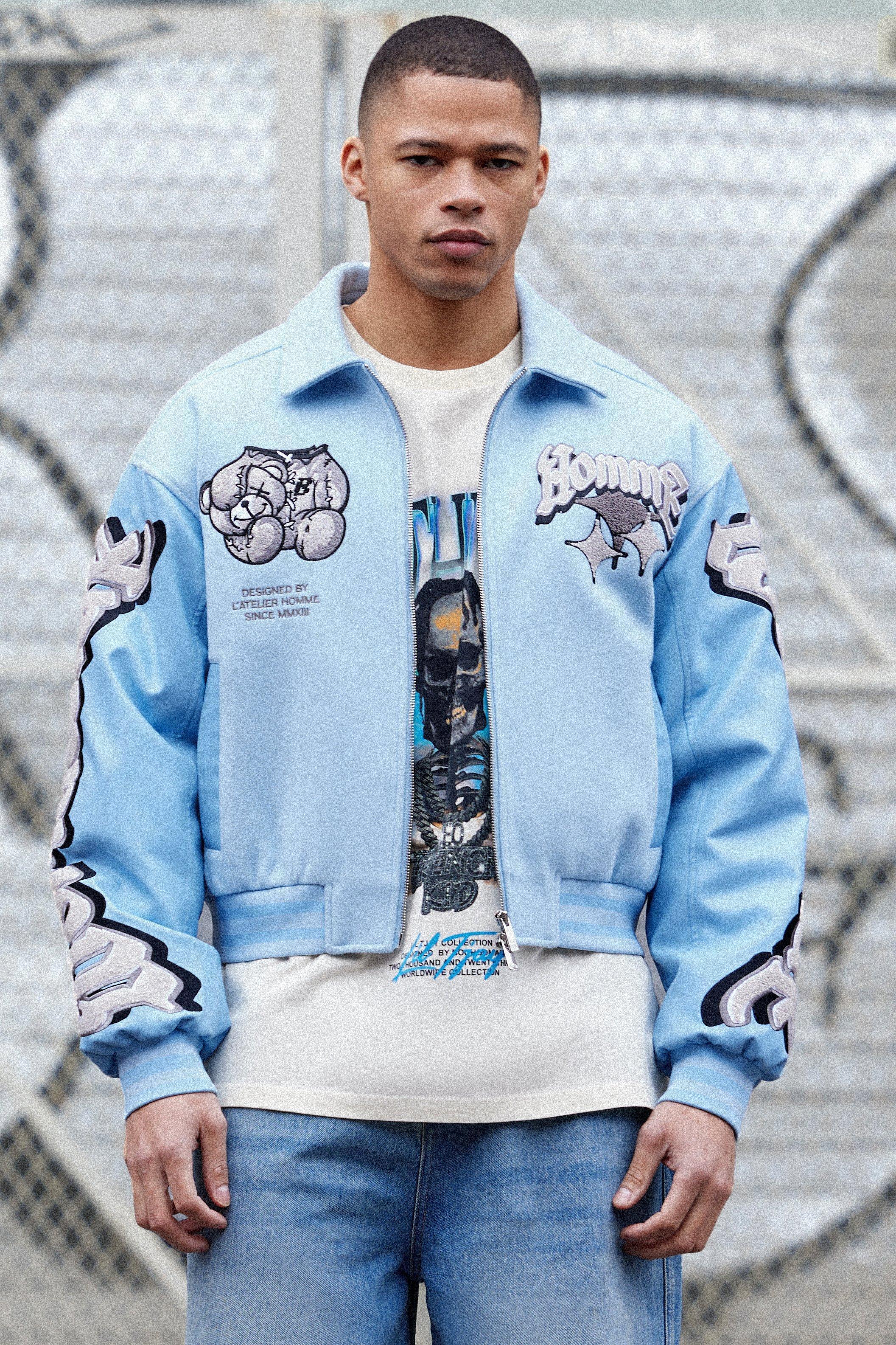 Boxy Teddy Applique Bomber Jacket | boohooMAN USA Product Image