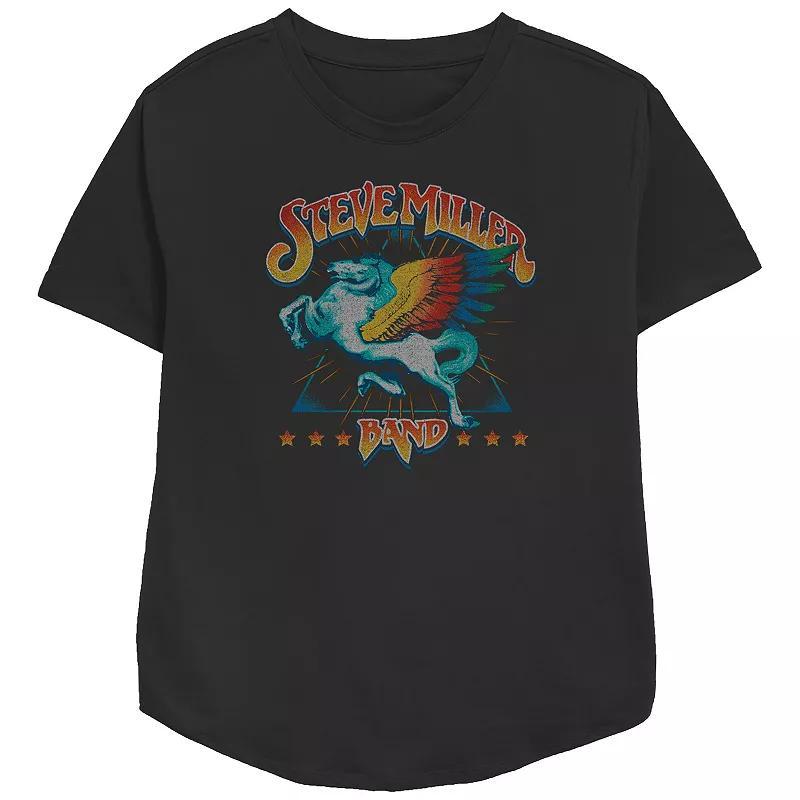 Womens Steve Miller Band Rainbow Pegasus Logo Stars Relaxed Fit Graphic Tee, Girls Product Image