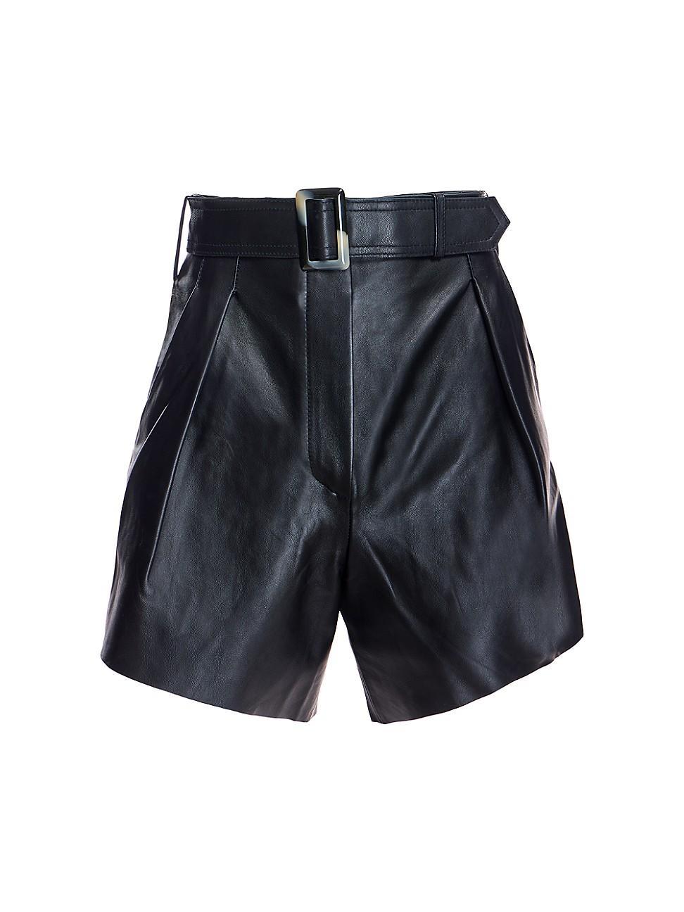 Womens Leather High-Waist Belted Shorts Product Image