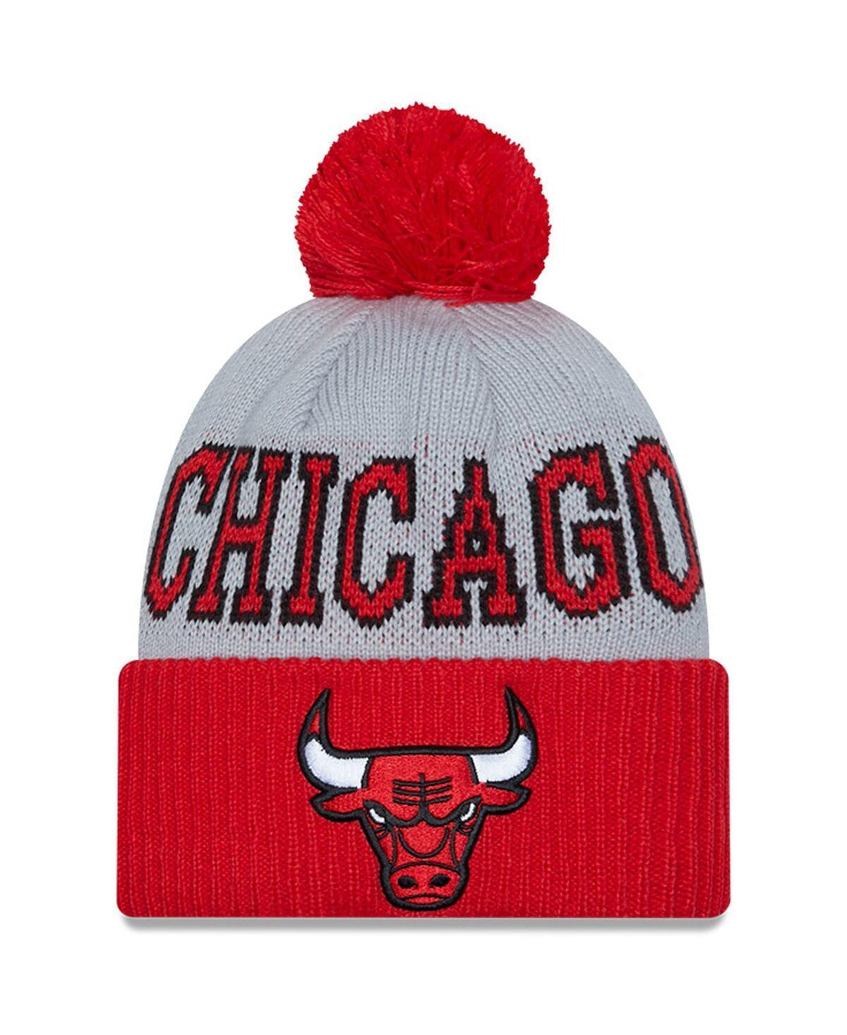 Mens New Era /Gray Chicago Bulls Tip-Off Two-Tone Cuffed Knit Hat with Pom Product Image