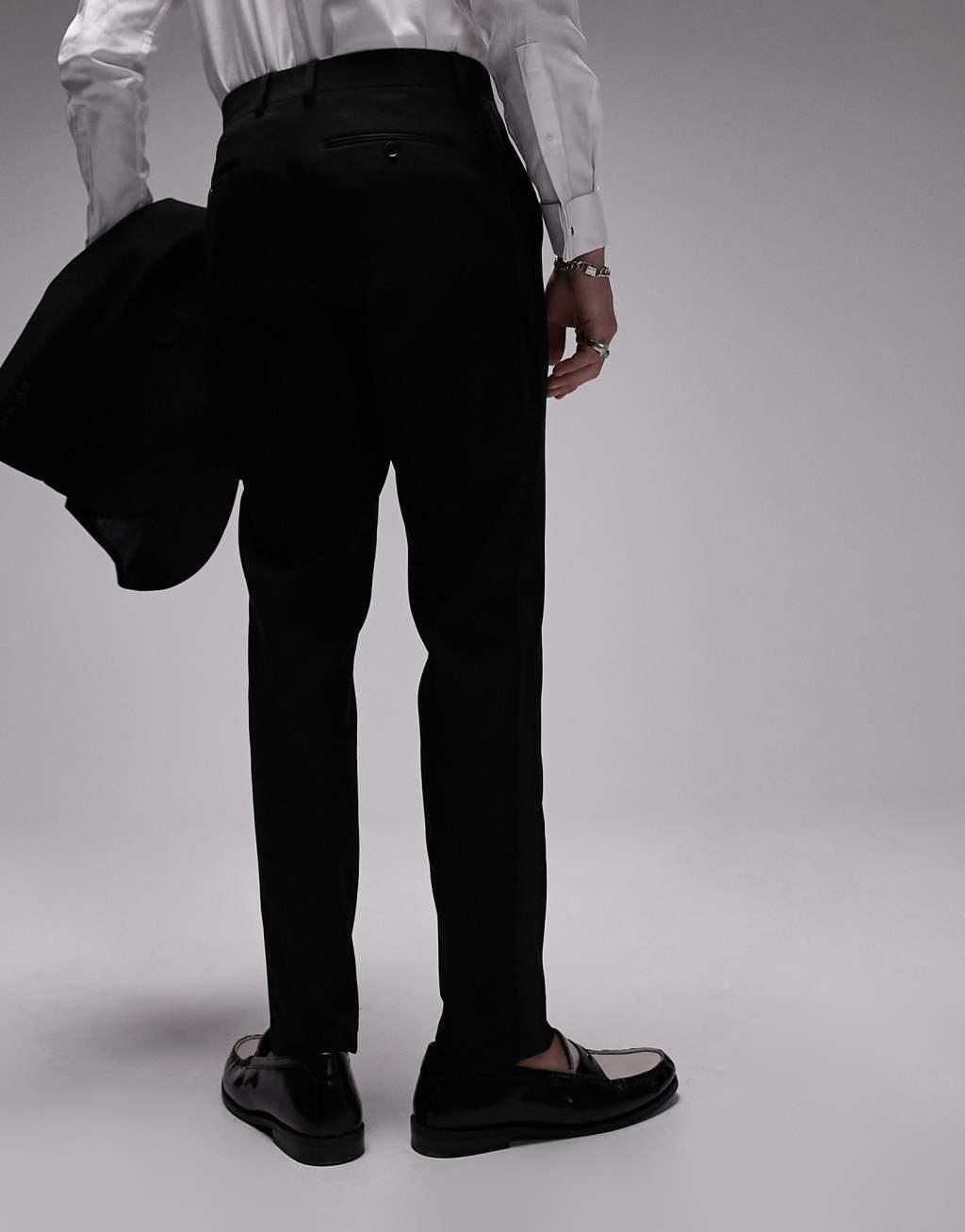 Topman slim tuxedo suit pants in black Product Image