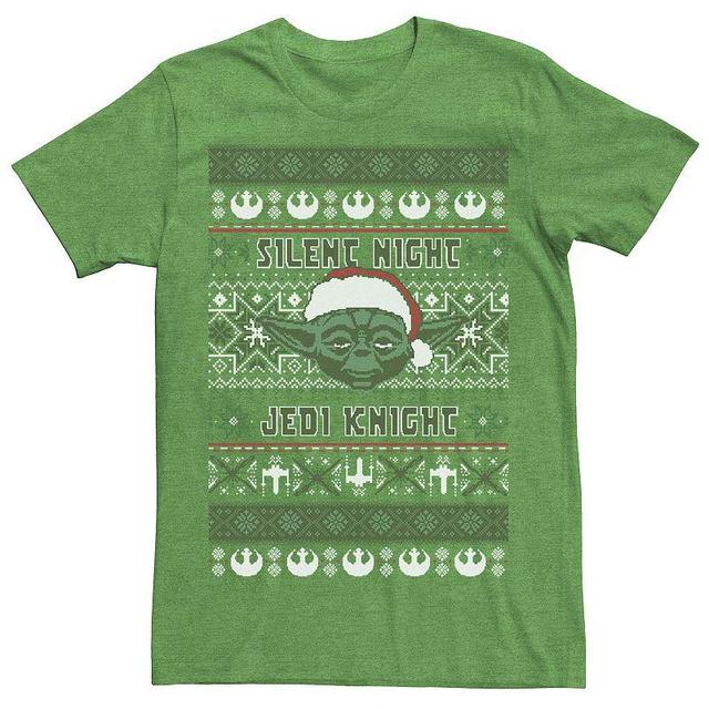 Mens Star Wars Yoda Silent Night Christmas Sweater Tee Kelly Grey Product Image