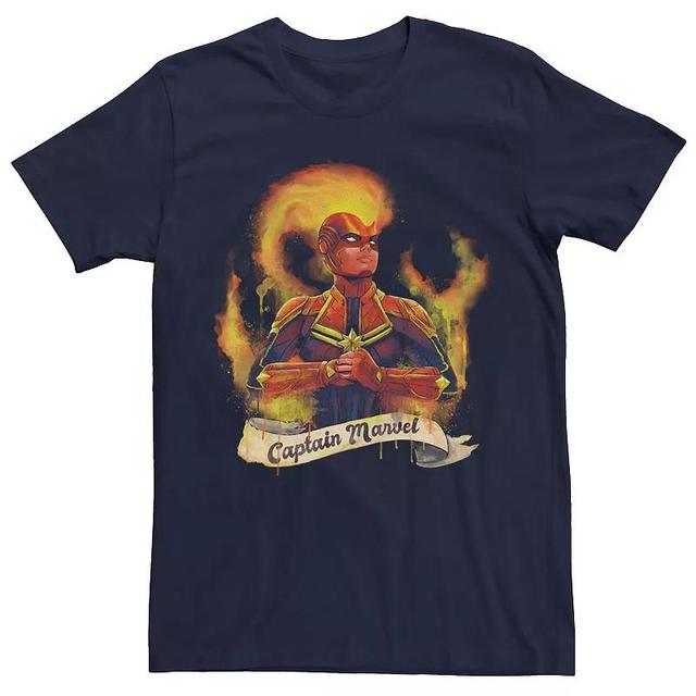 Mens Marvel Captain Marvel Flame Portrait Tee Blue Product Image