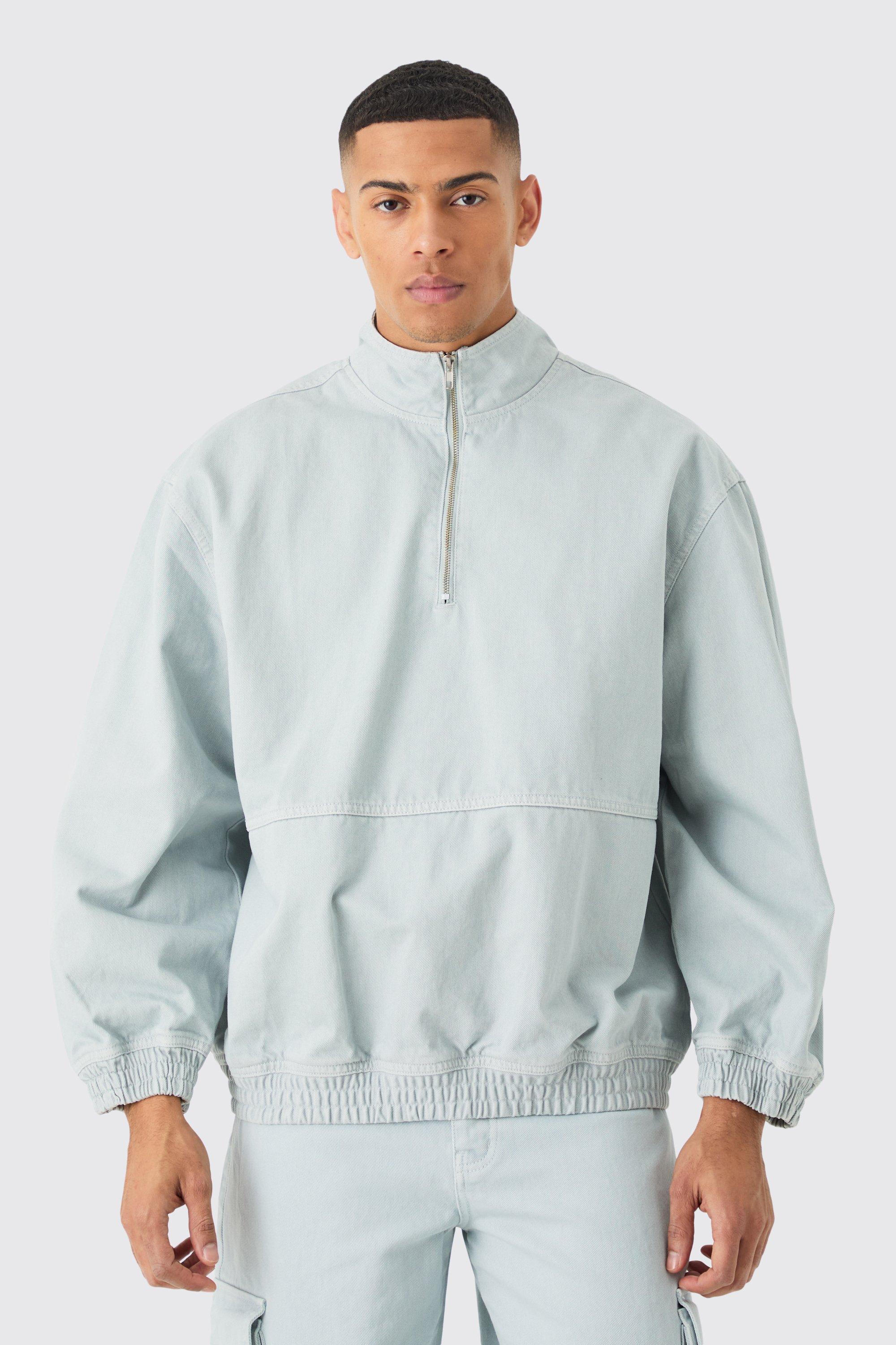 Overdyed Oversized Funnel Neck 1/4 Zip Jacket | boohooMAN USA Product Image