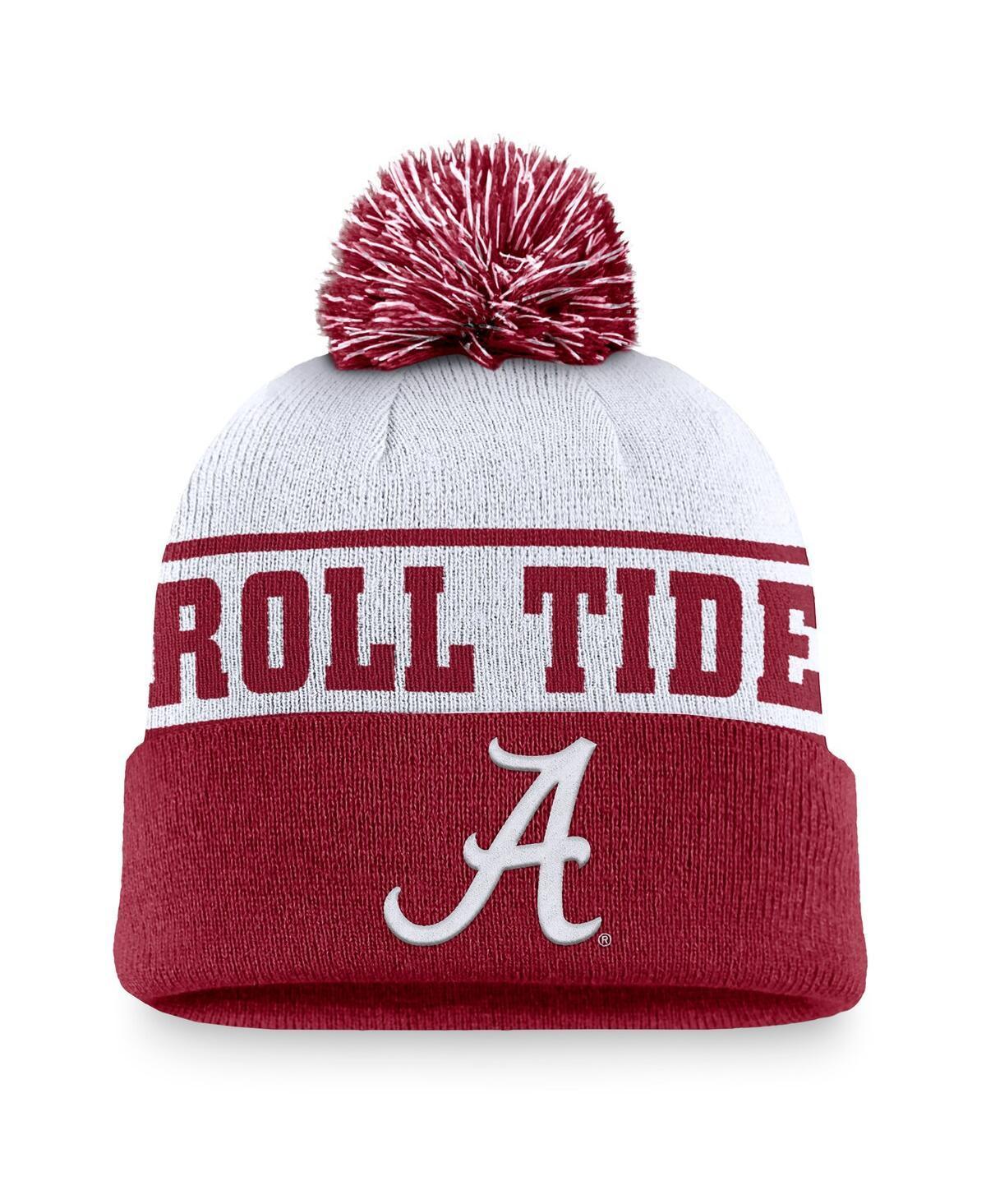 Nike Mens White Alabama Crimson Tide Local Peak Cuffed Knit Hat with Pom - White, Crimson Product Image