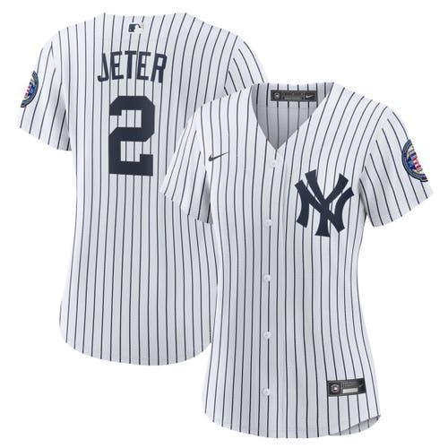 Womens Nike Derek Jeter White/Navy New York Yankees 2020 Hall of Fame Induction Home Replica Player Name Jersey Product Image