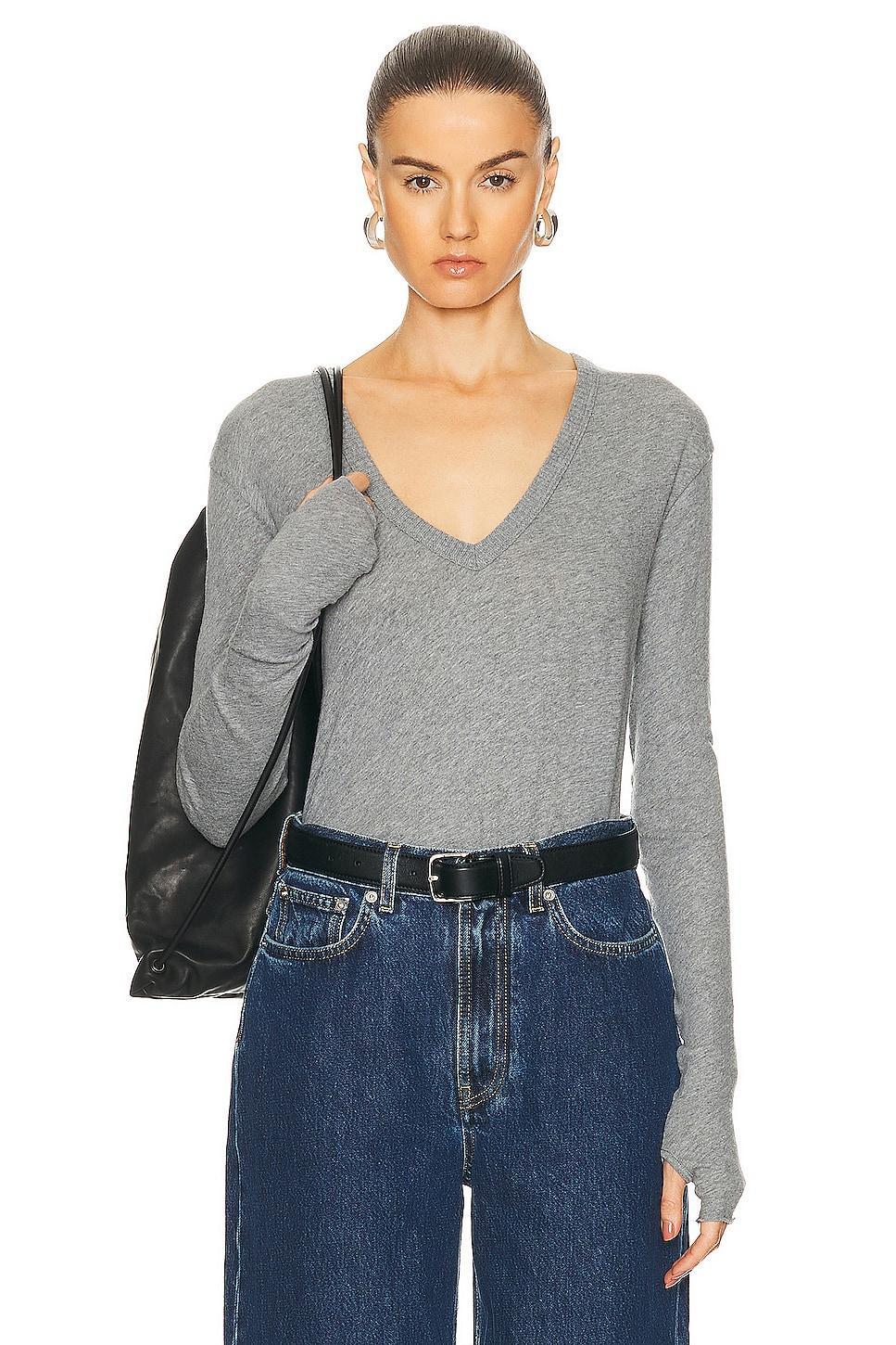 Enza Costa Cashmere Loose Long Sleeve V Top Grey. (also in S). Product Image