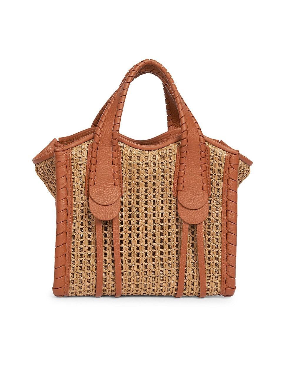 Womens Small Mony Raffia & Leather Tote Bag product image