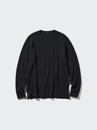 Mens Waffle T-Shirt Long-Sleeve Black Small UNIQLO US Product Image