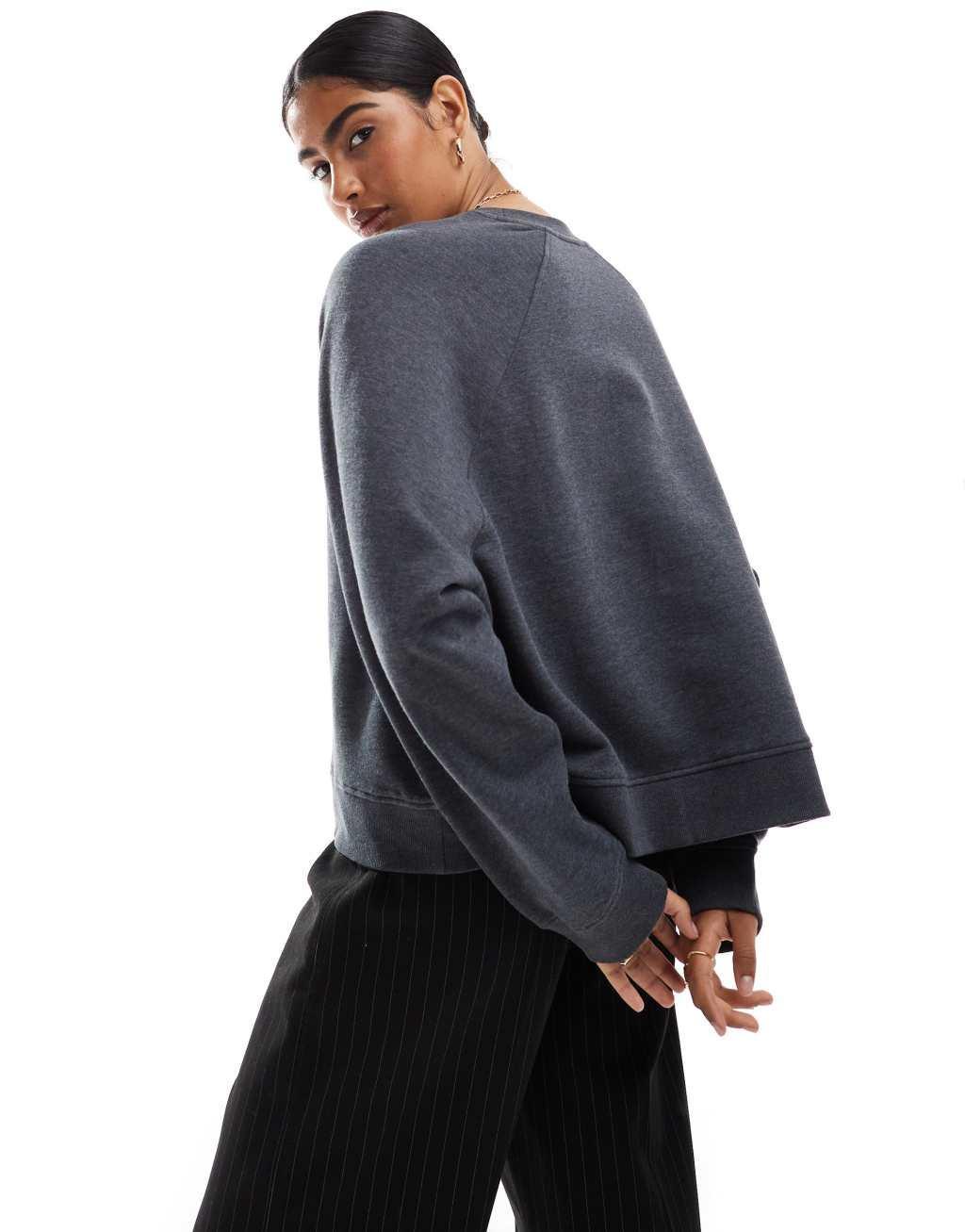 ASOS DESIGN oversized sweat with raglan detail in charcoal Product Image