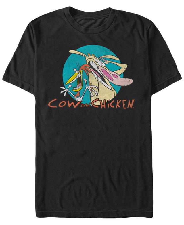 Fifth Sun Mens Cow and Chicken Cartoon Logo Badge Short Sleeve T- shirt Product Image