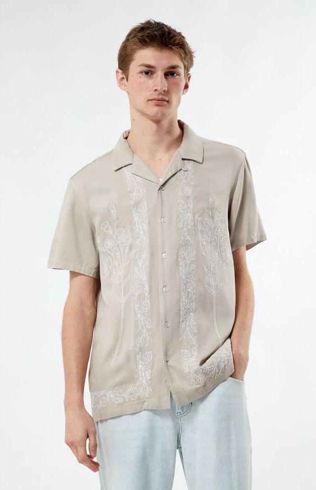 Men's Stitch Pattern Woven Camp Shirt - Product Image