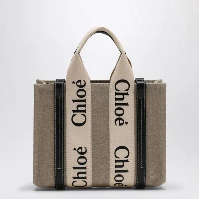 Beige Small Woody Tote Bag In White Product Image