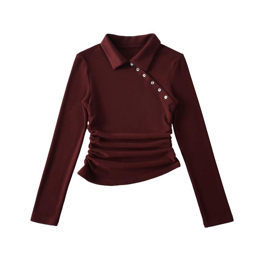 Long Sleeve Button Detail Slim-Fit Knit Top Product Image