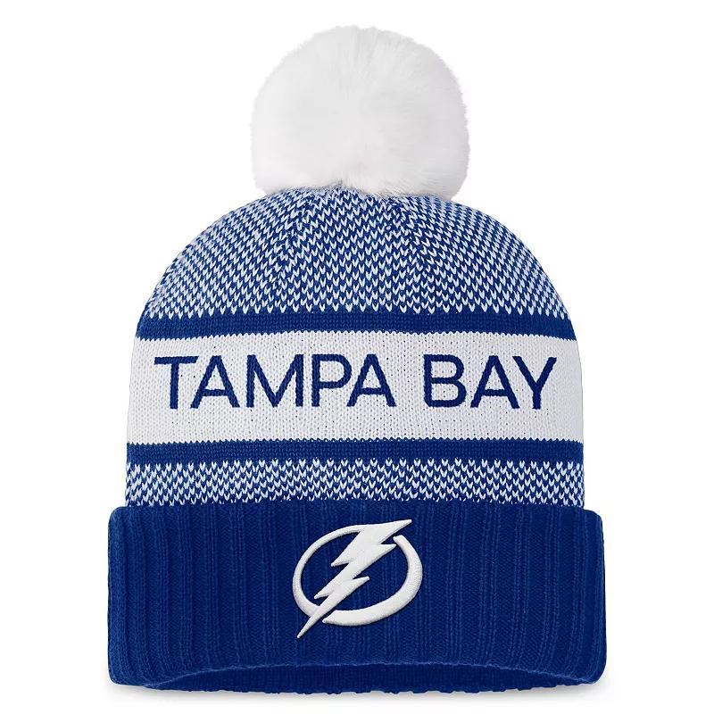 Womens Fanatics Branded Blue/White Tampa Bay Lightning Authentic Pro Rink Cuffed Knit Hat with Pom Product Image