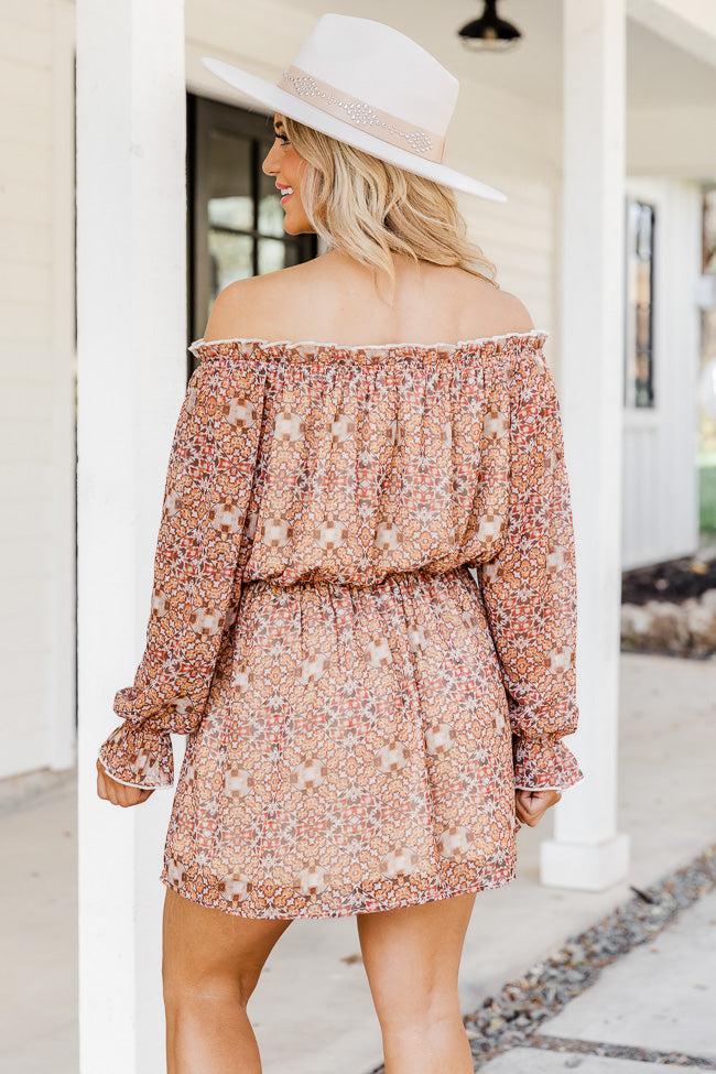 Humble And Kind Beige Floral Off The Shoulder Mini Dress FINAL SALE Product Image