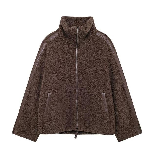 Striped Faux Shearling Zip Jacket Product Image