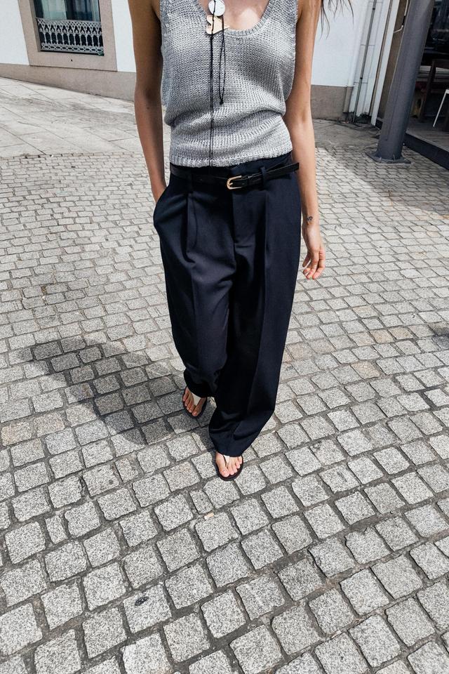 BELTED PLEATED PANTS Product Image