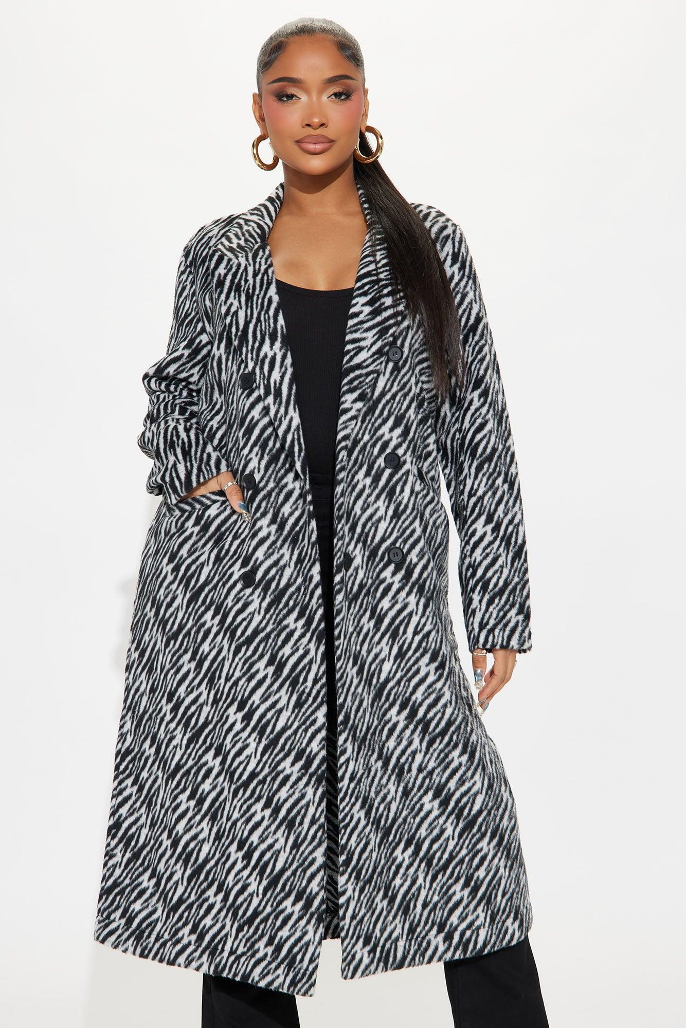 Wild Behavior Zebra Wool Trench - Black/combo Product Image