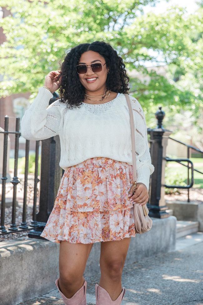 Breezy Beige And Mustard Floral Tiered Skort FINAL SALE Product Image