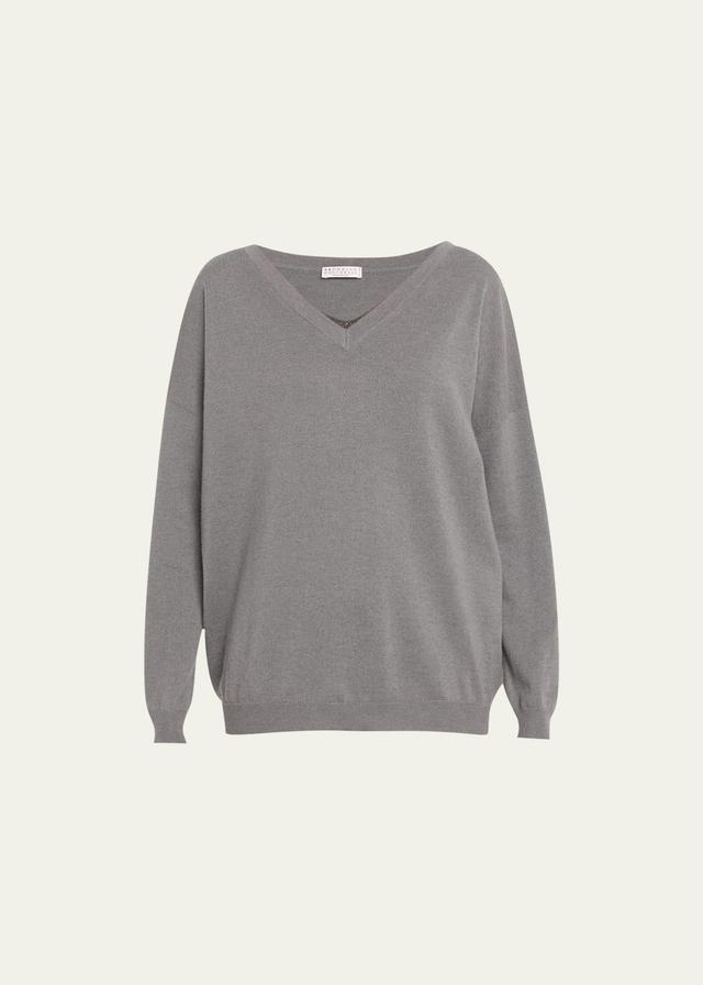 Womens Cashmere Sweater With Shiny Collar Detail Product Image