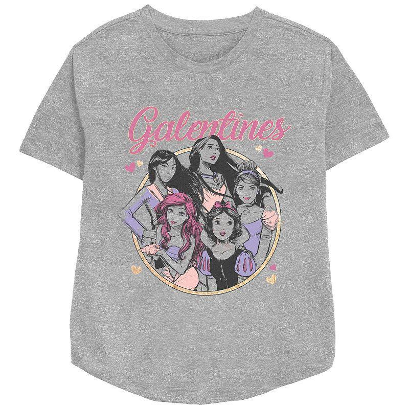 Womens Disney Princess Galentines Group Relaxed Fit Graphic Tee, Girls Grey Gray Product Image