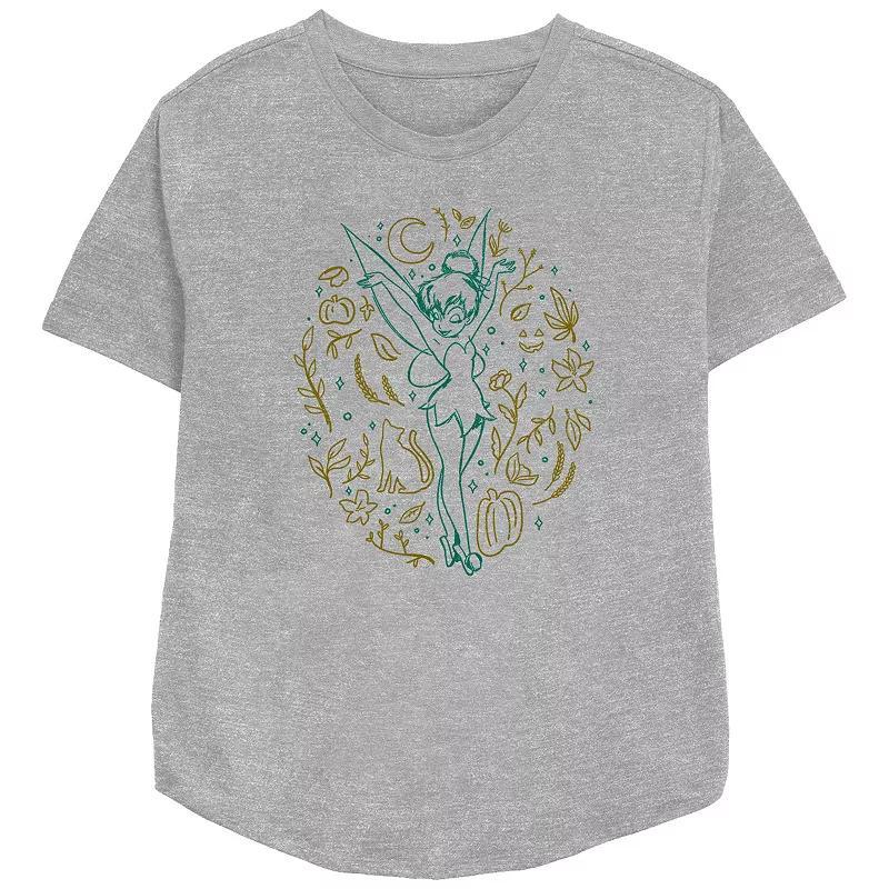 Disneys Tinker Bell Fall Icons Womens Relaxed Fit Graphic Tee Athletic Grey Product Image