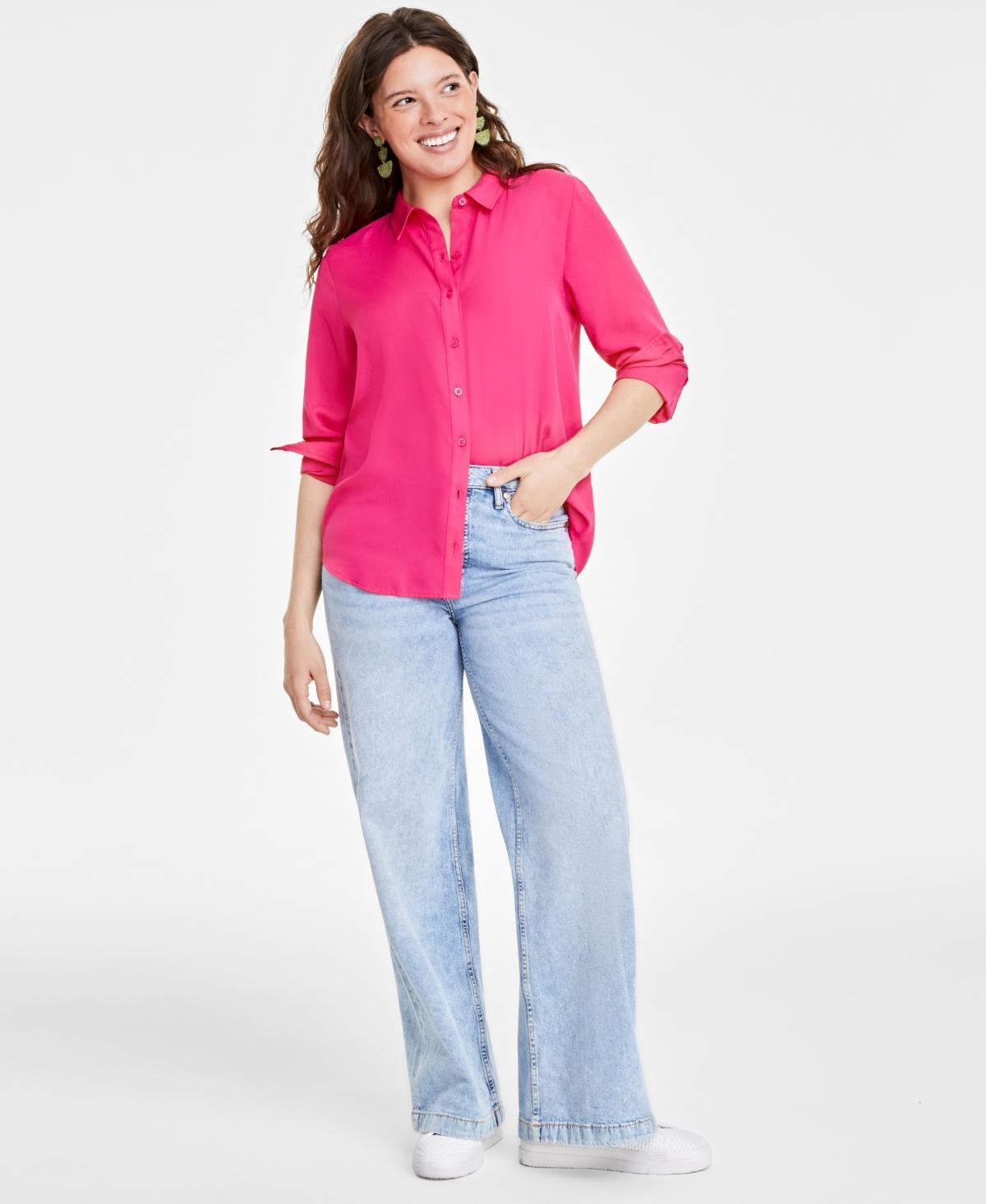 On 34th Womens Button-Front Crepe Shirt, Created for Macys Product Image