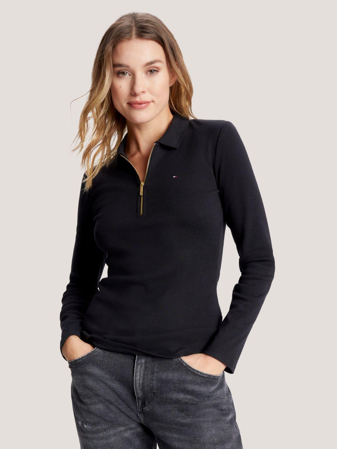 Tommy Hilfiger Women's Long-Sleeve Zip Slim Fit Polo Product Image