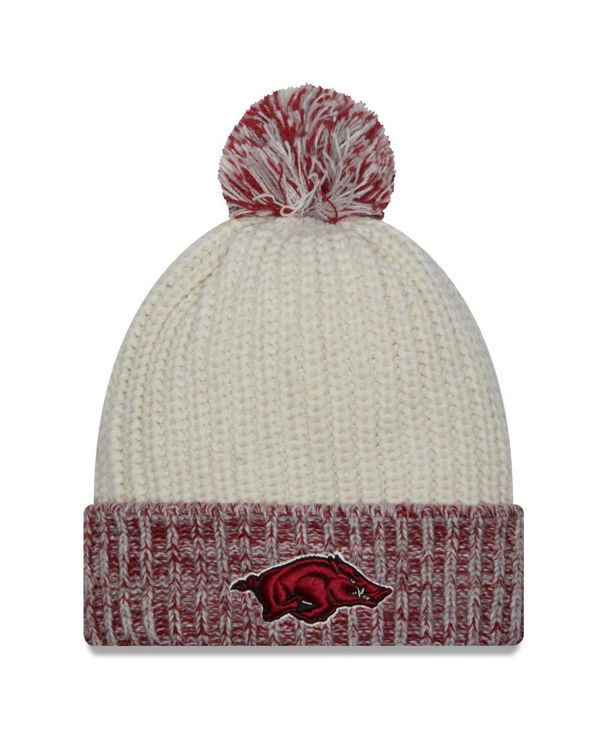 Womens New Era Cream Arkansas Razorbacks Fresh Cuffed Knit Hat with Pom Product Image