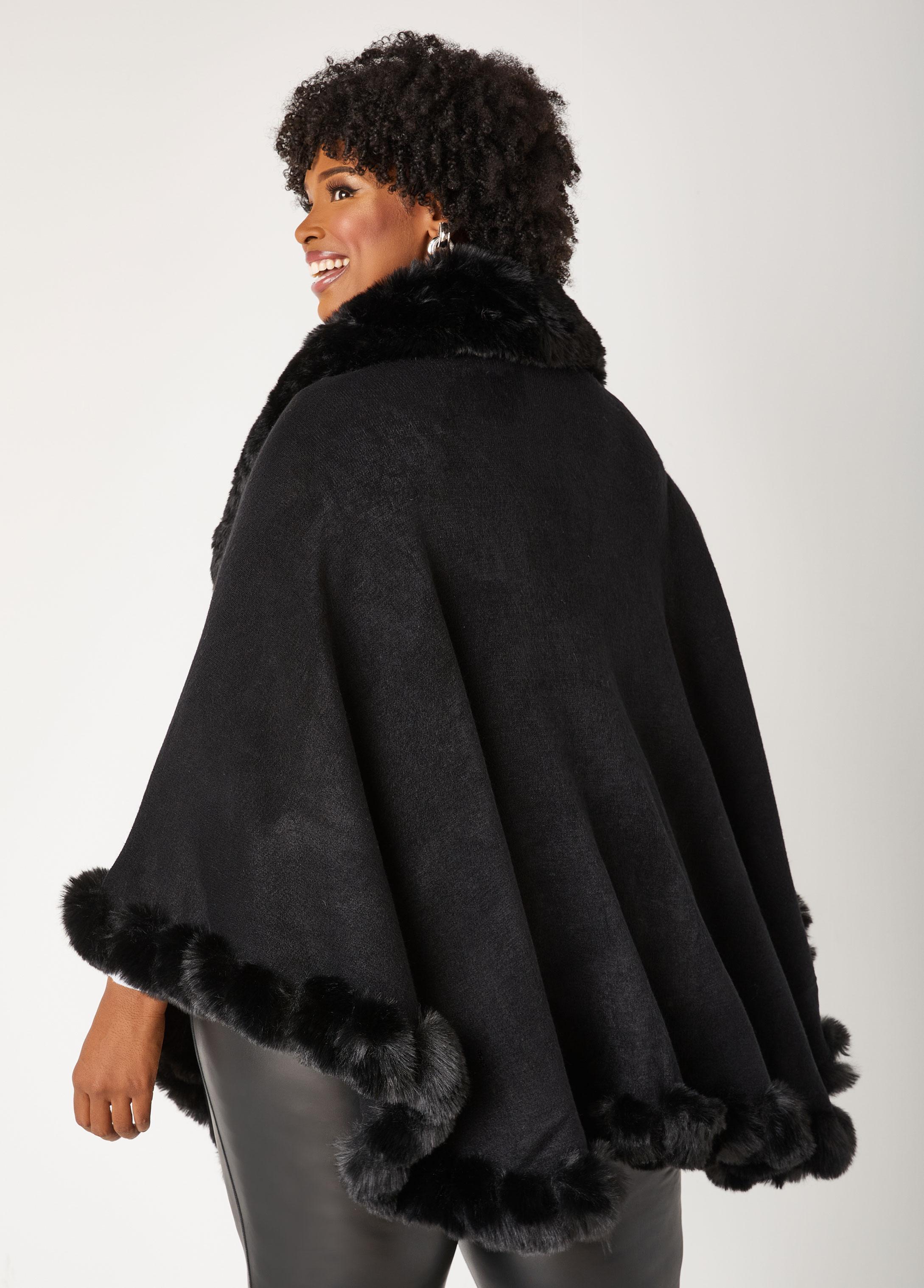 Faux Fur Trimmed Knitted Ruana Product Image