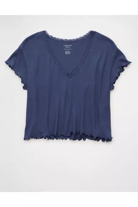 AE Soft Sexy V-Neck Cropped Waffle T-Shirt Women's Product Image