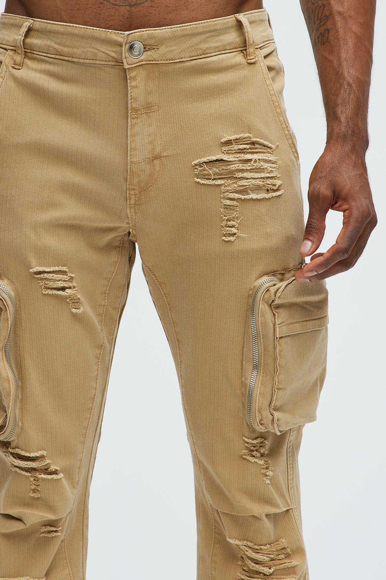 Carl Slim Flare Cargo Jeans - Khaki Product Image