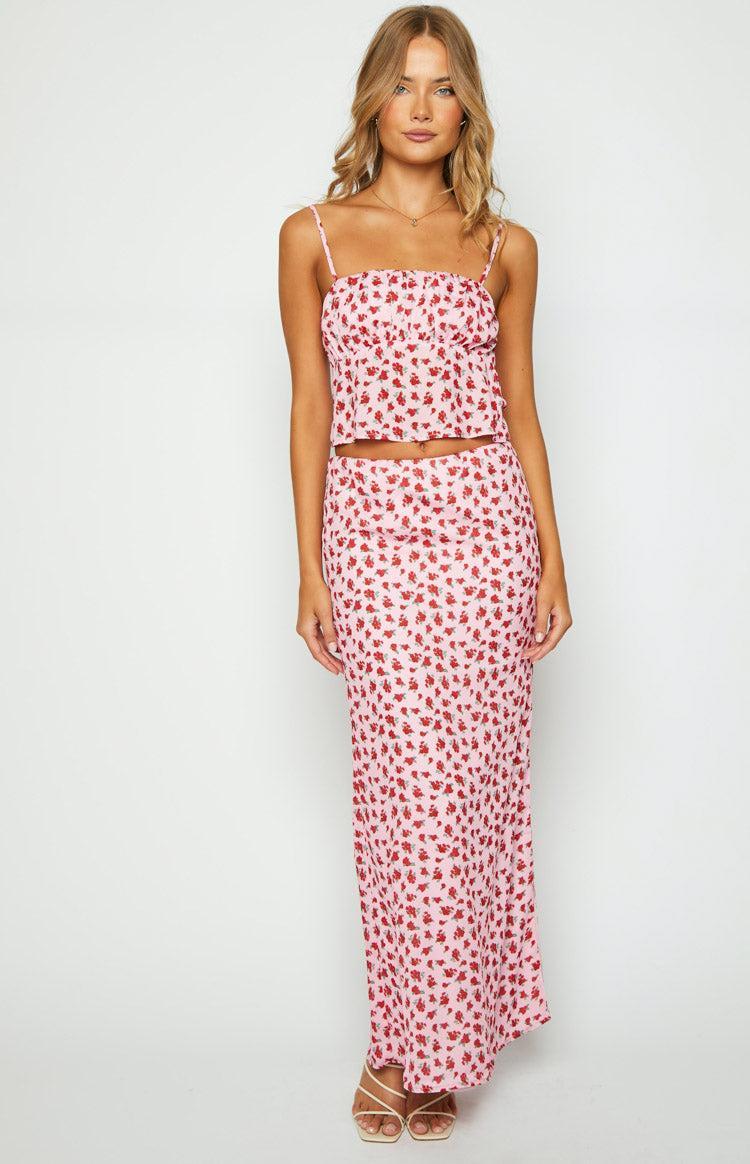 Yesterday Pink Floral Maxi Skirt Product Image