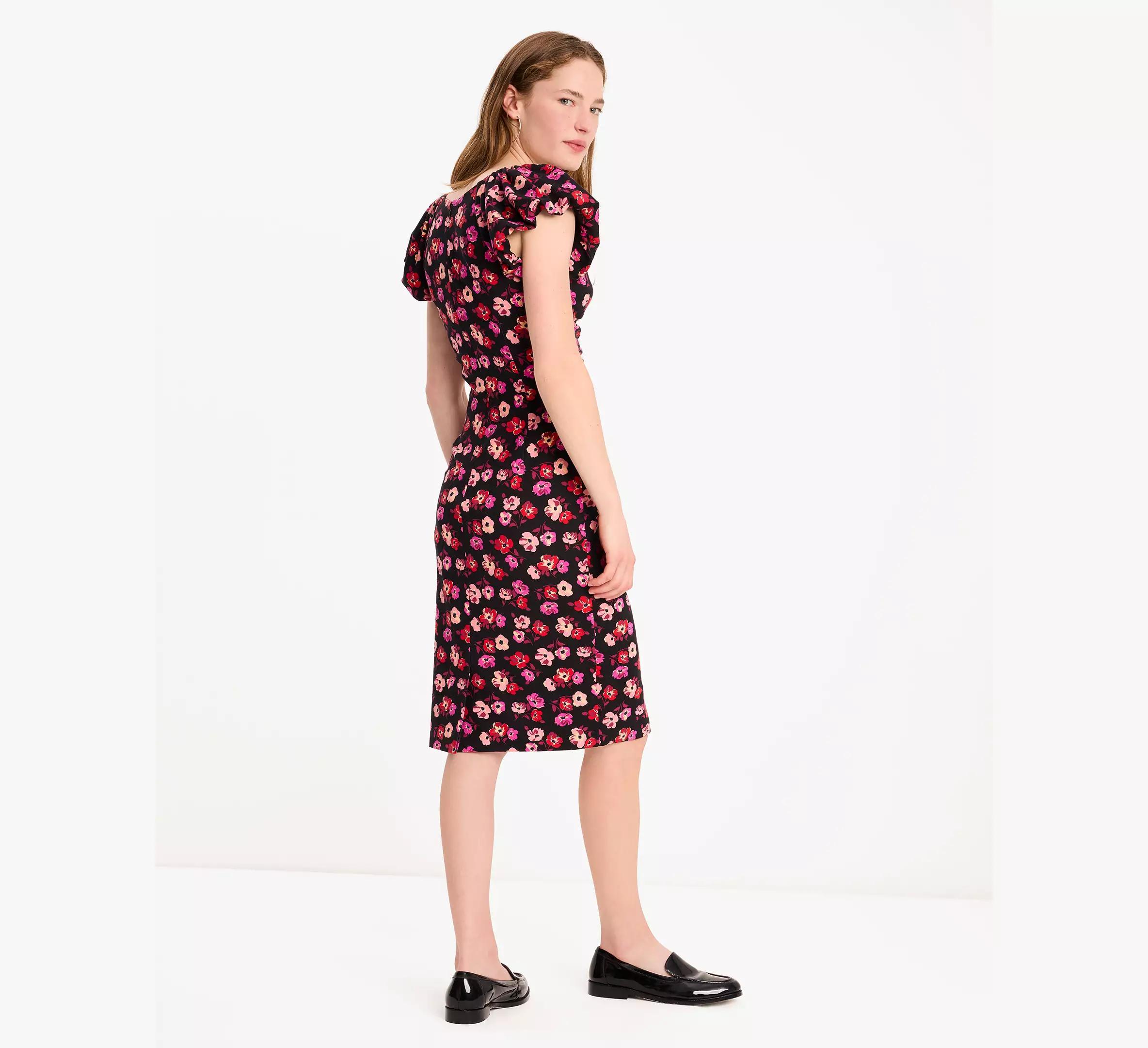 Fall Poppies Ruched Ponte Dress Product Image