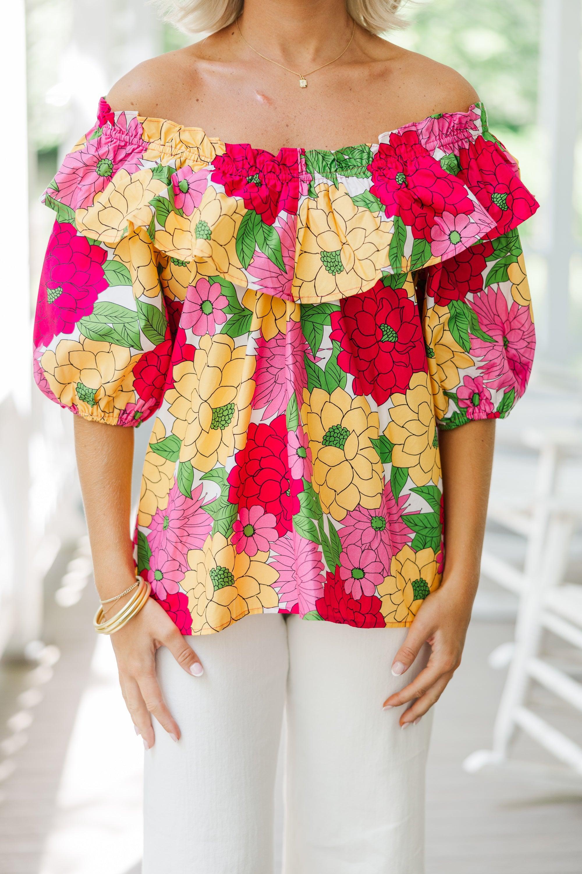 Back To Good Fuchsia Pink Floral Blouse Female Product Image