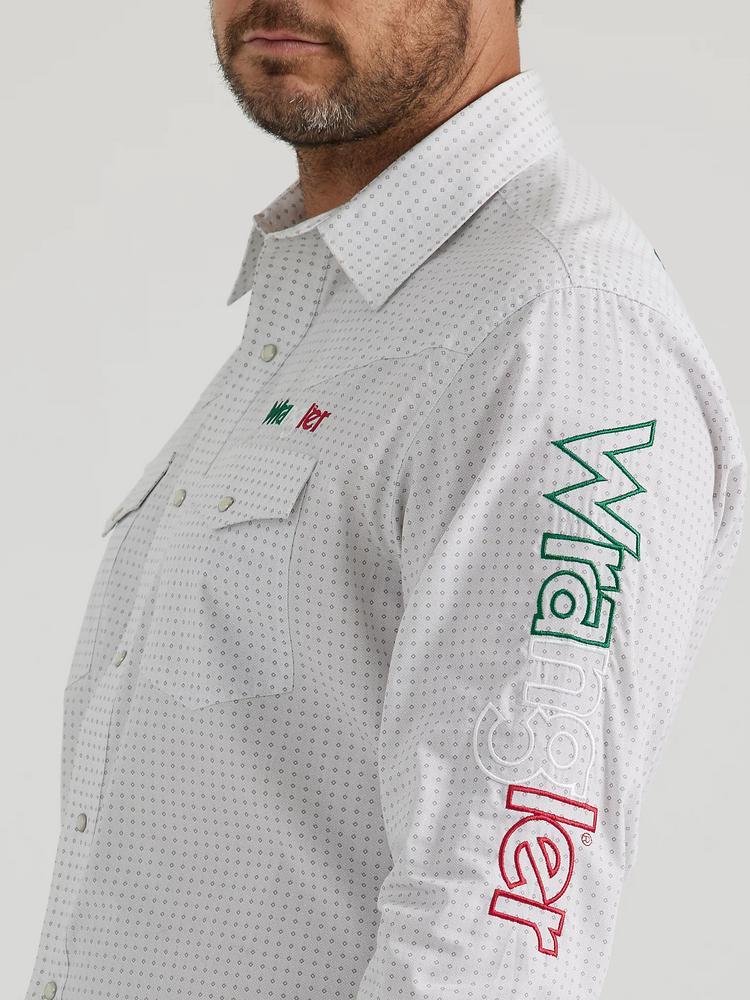 Wrangler® Men's L/S Printed White Mexico Logo Snap Shirt Product Image