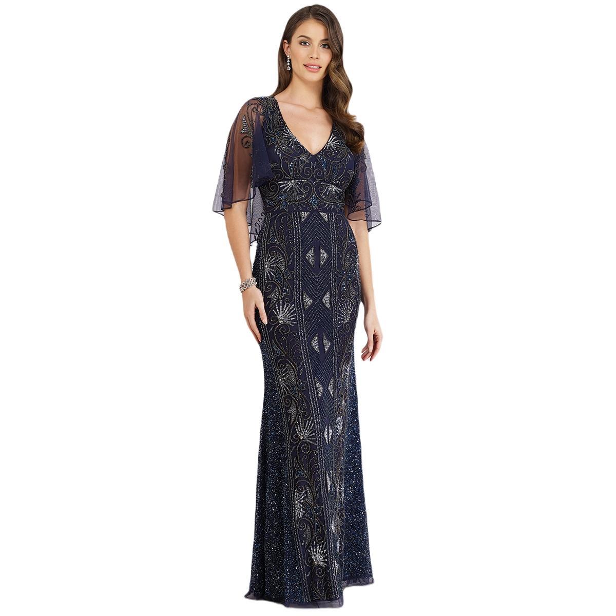 Lara Womens Cape Sleeve Beaded Gown Product Image